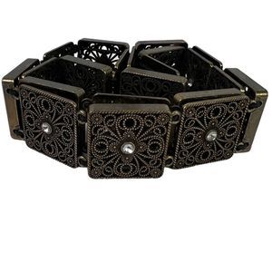 Vintage Bronze Belt with Rhinestones Metallic Stretch